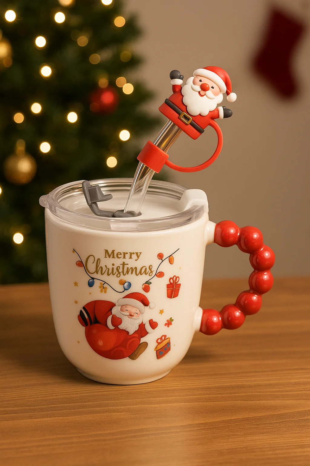 🎅 Festive “Merry Christmas” Santa Mug with Straw & Lid Set - Image 3