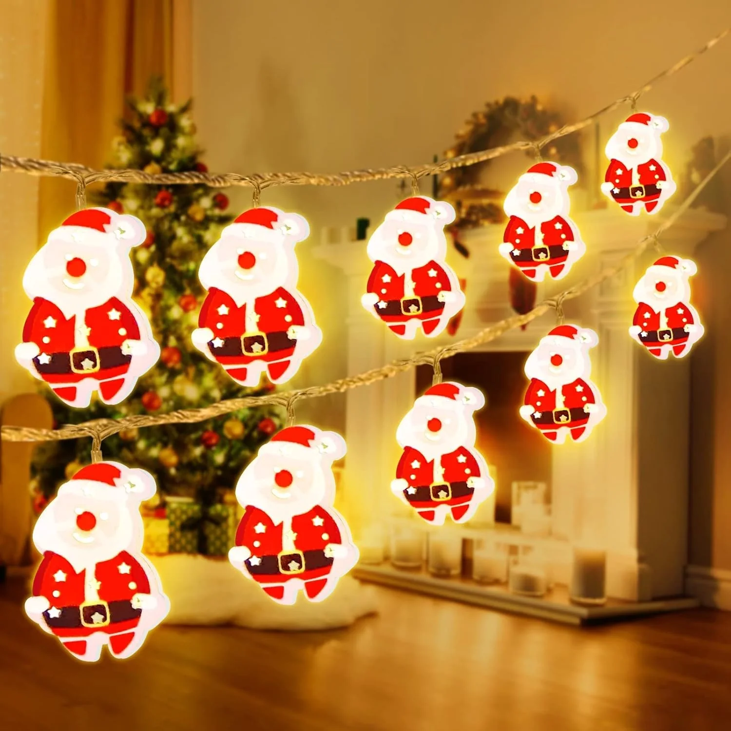 1.5 m 10 santa LED Fairy Lights- Plug in - Image 4