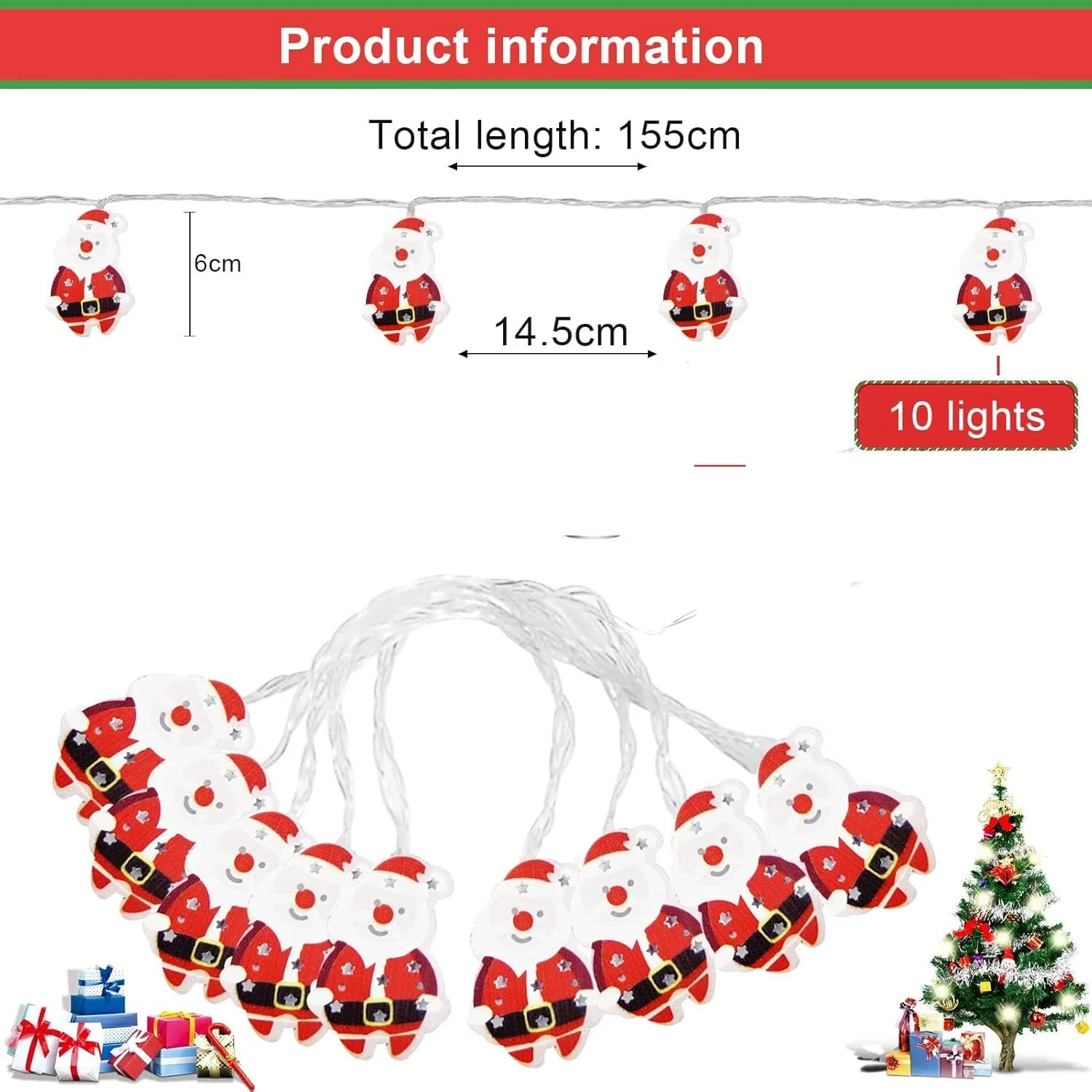 1.5 m 10 santa LED Fairy Lights- Plug in - Image 5
