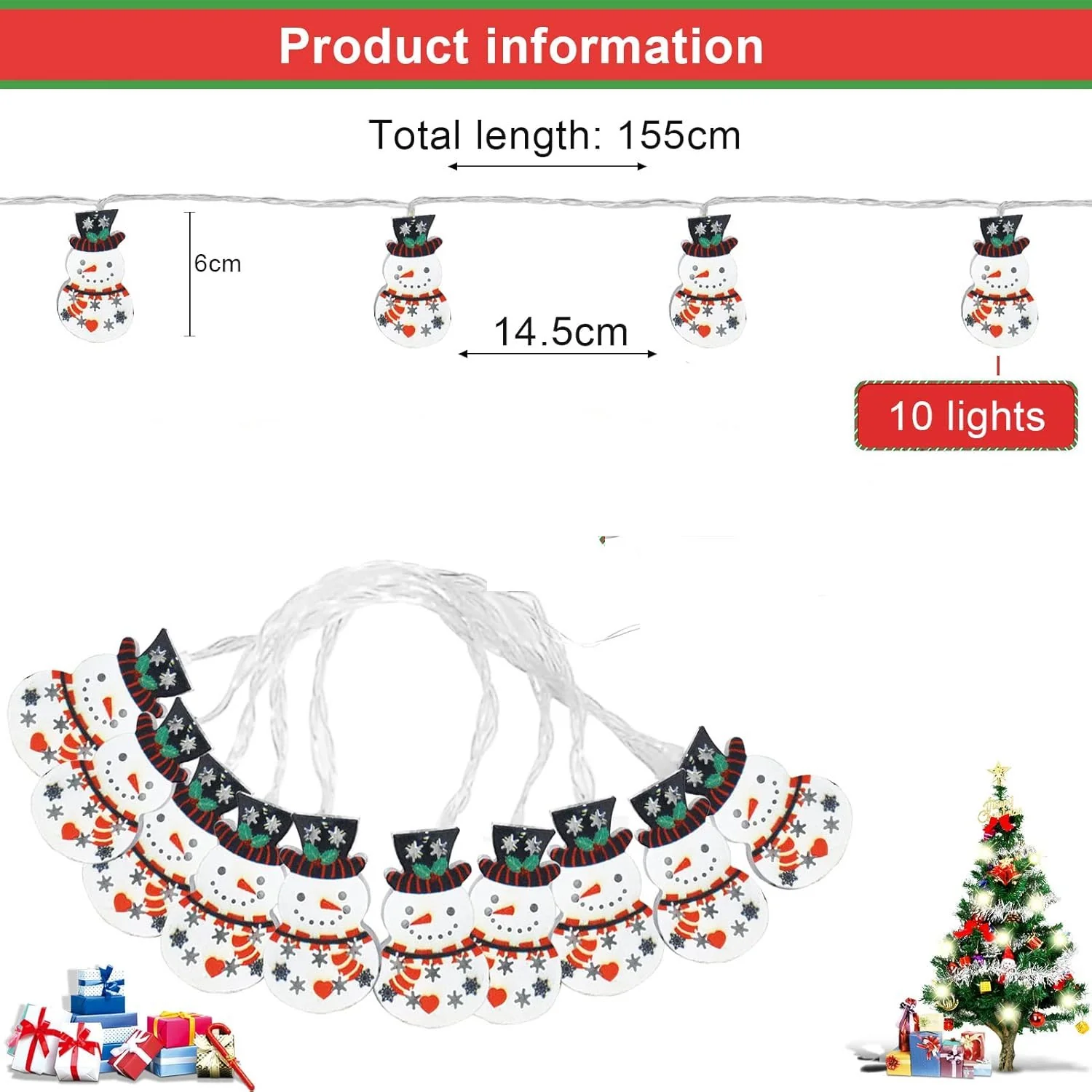 1.5 m 10 snowmen LED Fairy Lights- Plug in - Image 3
