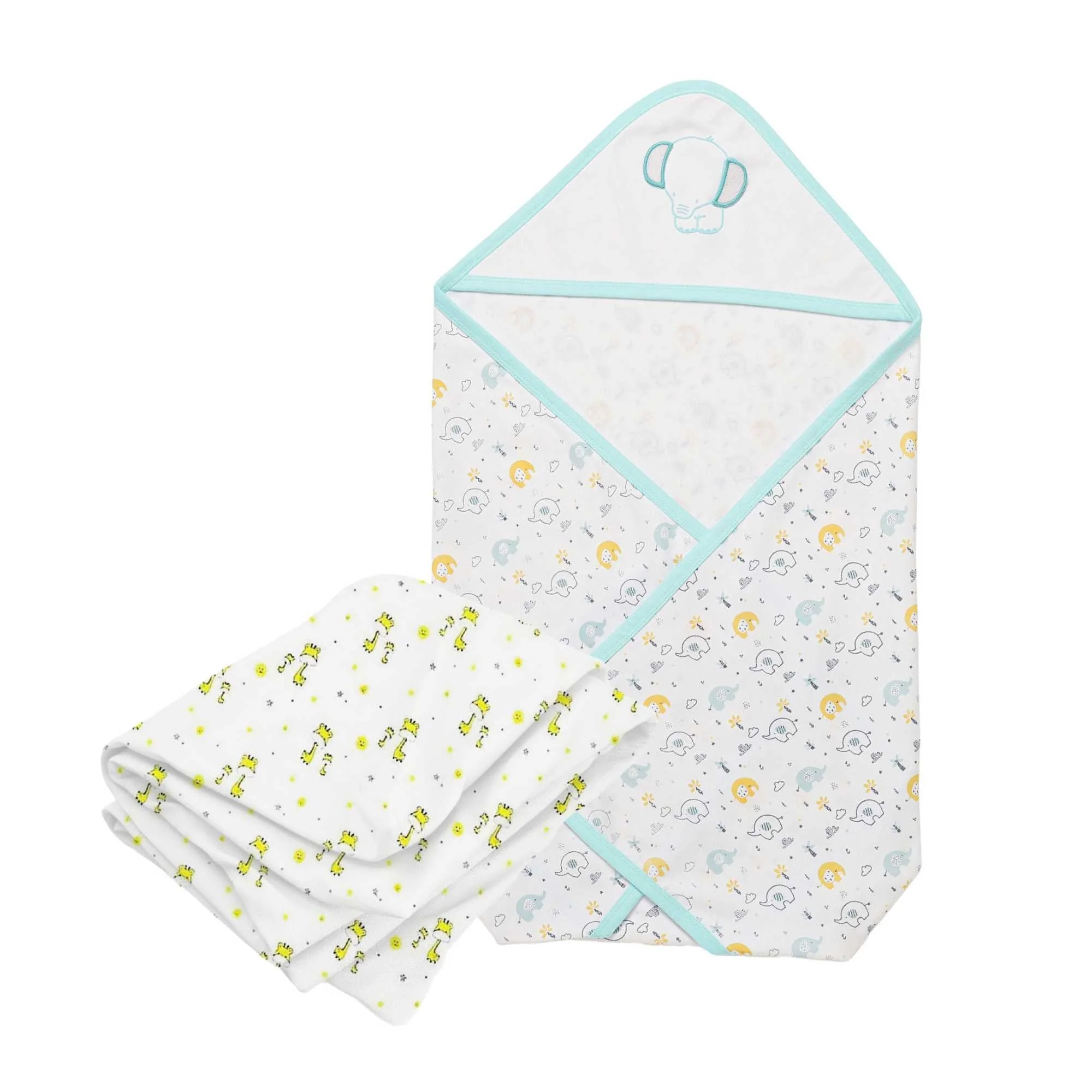100% Cotton Baby Blanket Wrap With Muslin Swaddle | Set Of 2