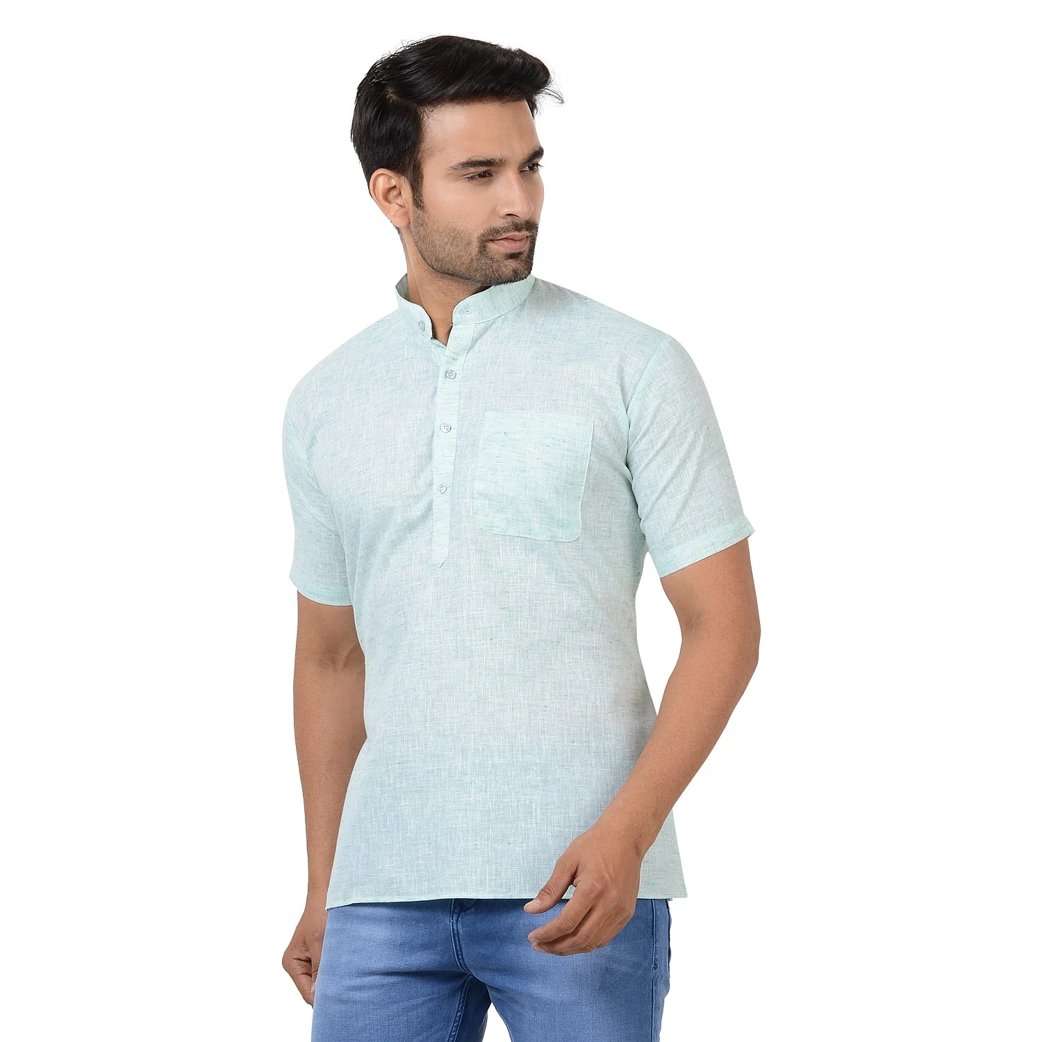 100% Cotton Short Kurta in Green - Image 2