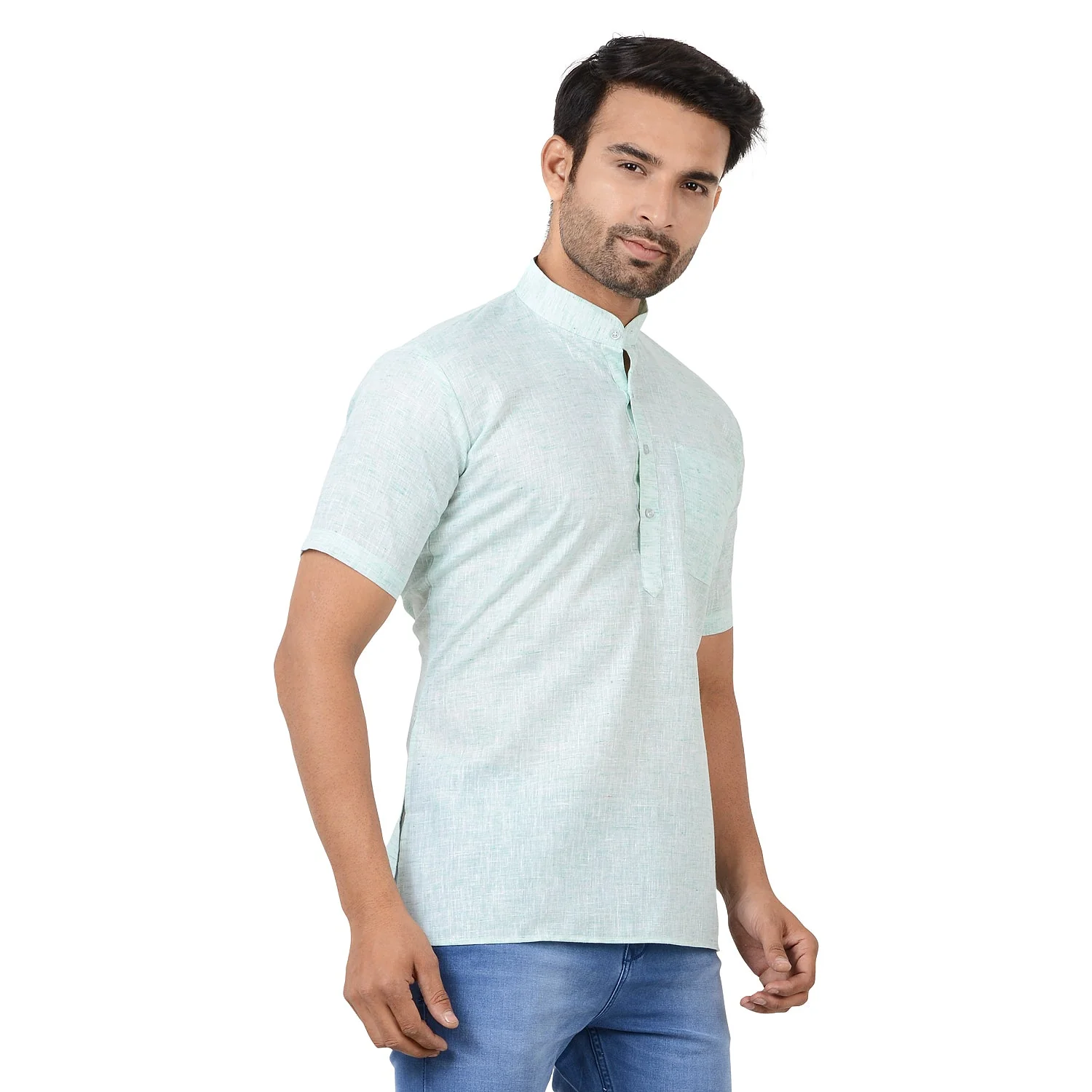 100% Cotton Short Kurta in Green - Image 3