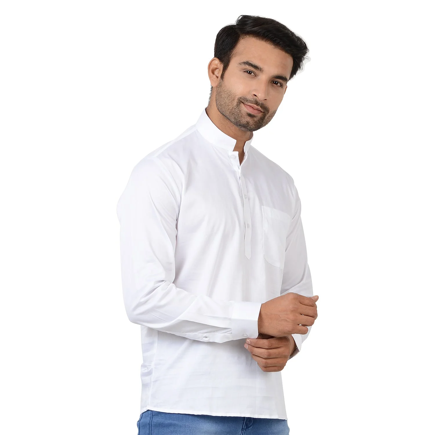100% Pure Cotton Short Kurta in White - Image 3