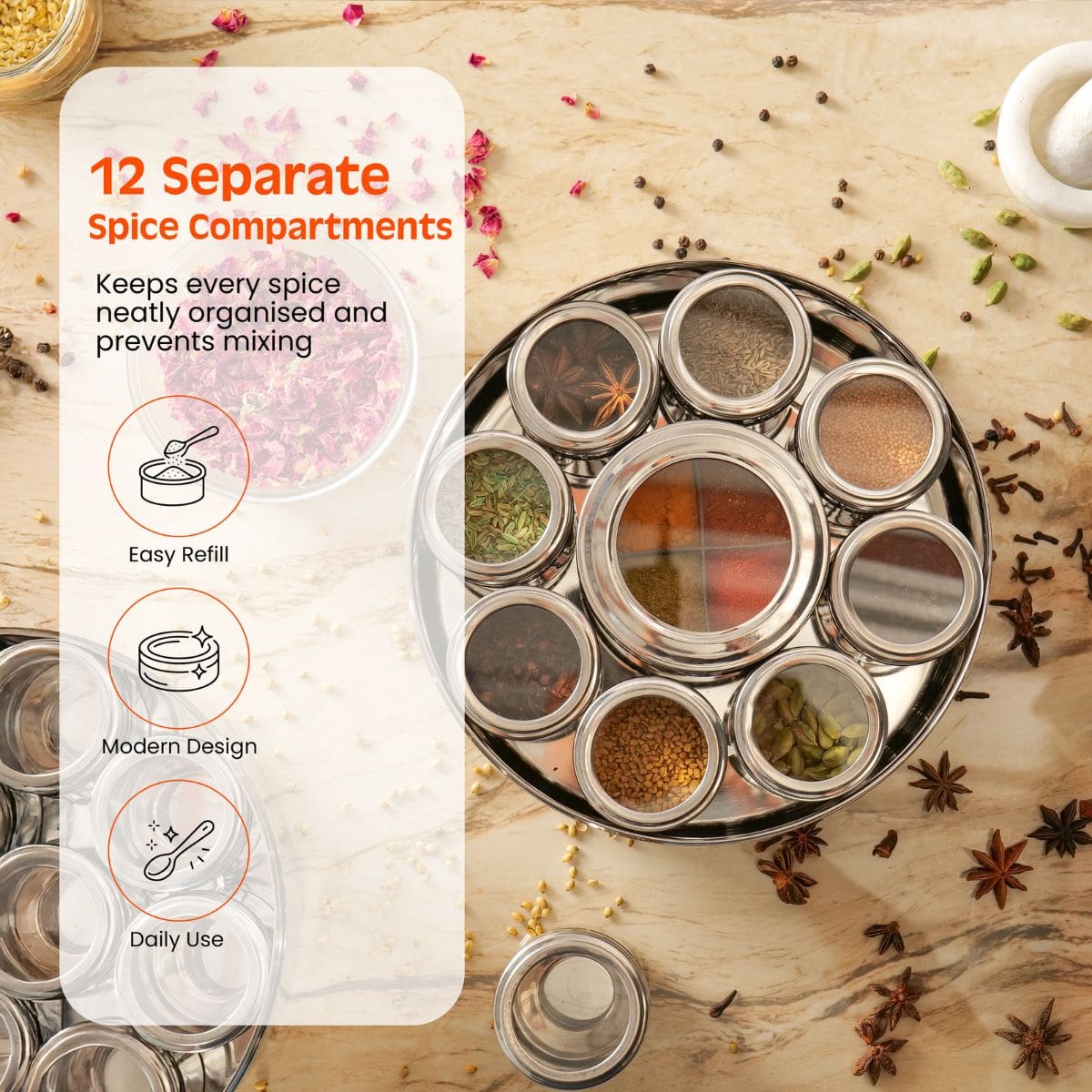 12 in 1 Stainless Steel Masala Box - Image 3