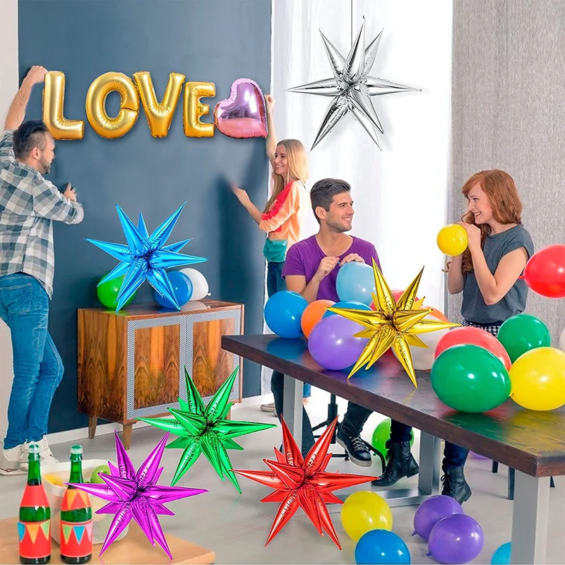 12 Point Starburst Shape Foil Balloon (Blue) (Pack of 1) - Image 5