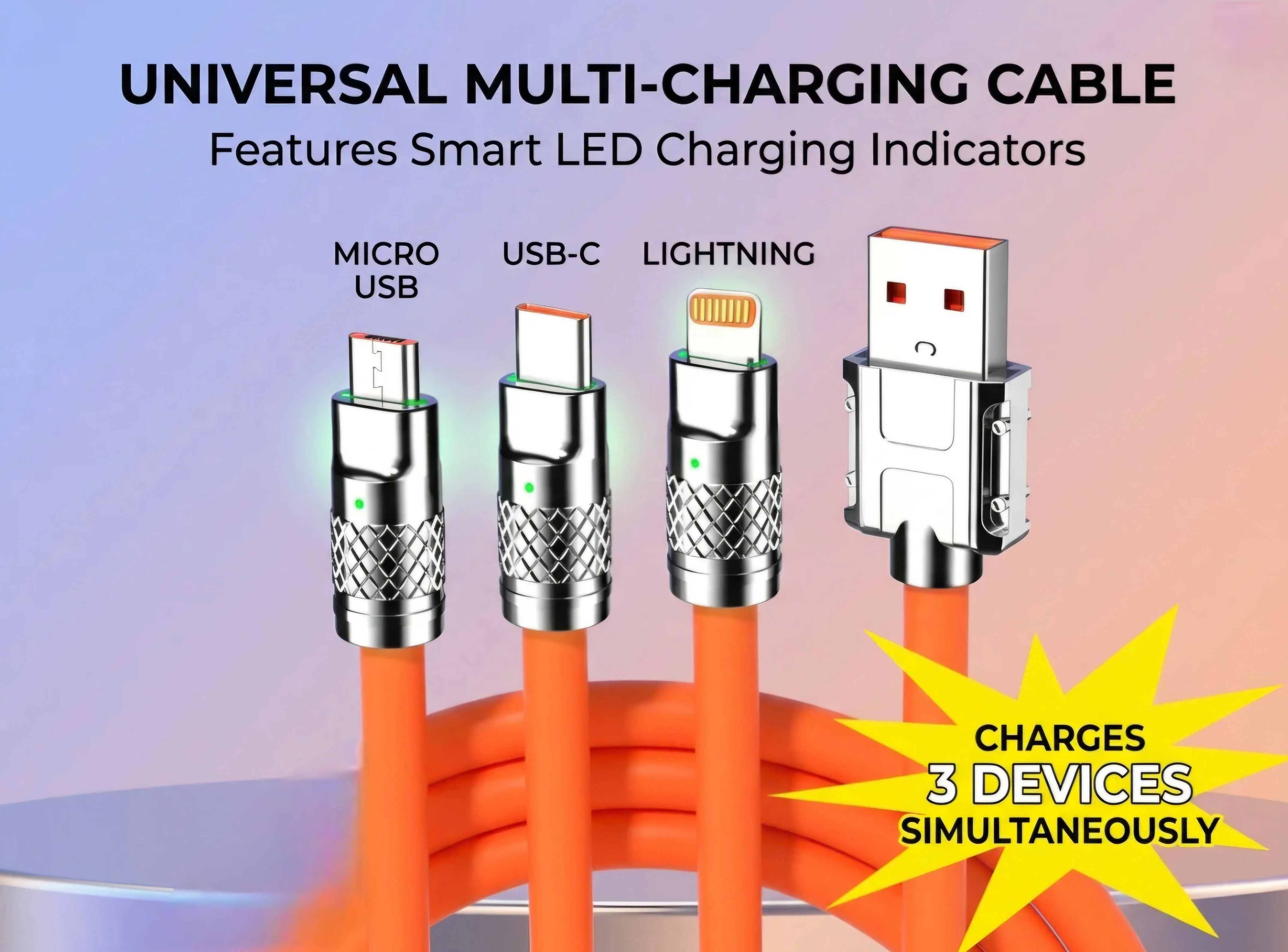 120W 3 in 1 Orange silicone cable