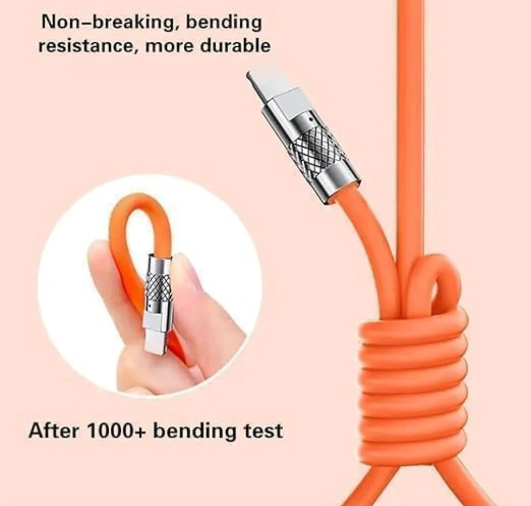 120W 3 in 1 Orange silicone cable - Image 7