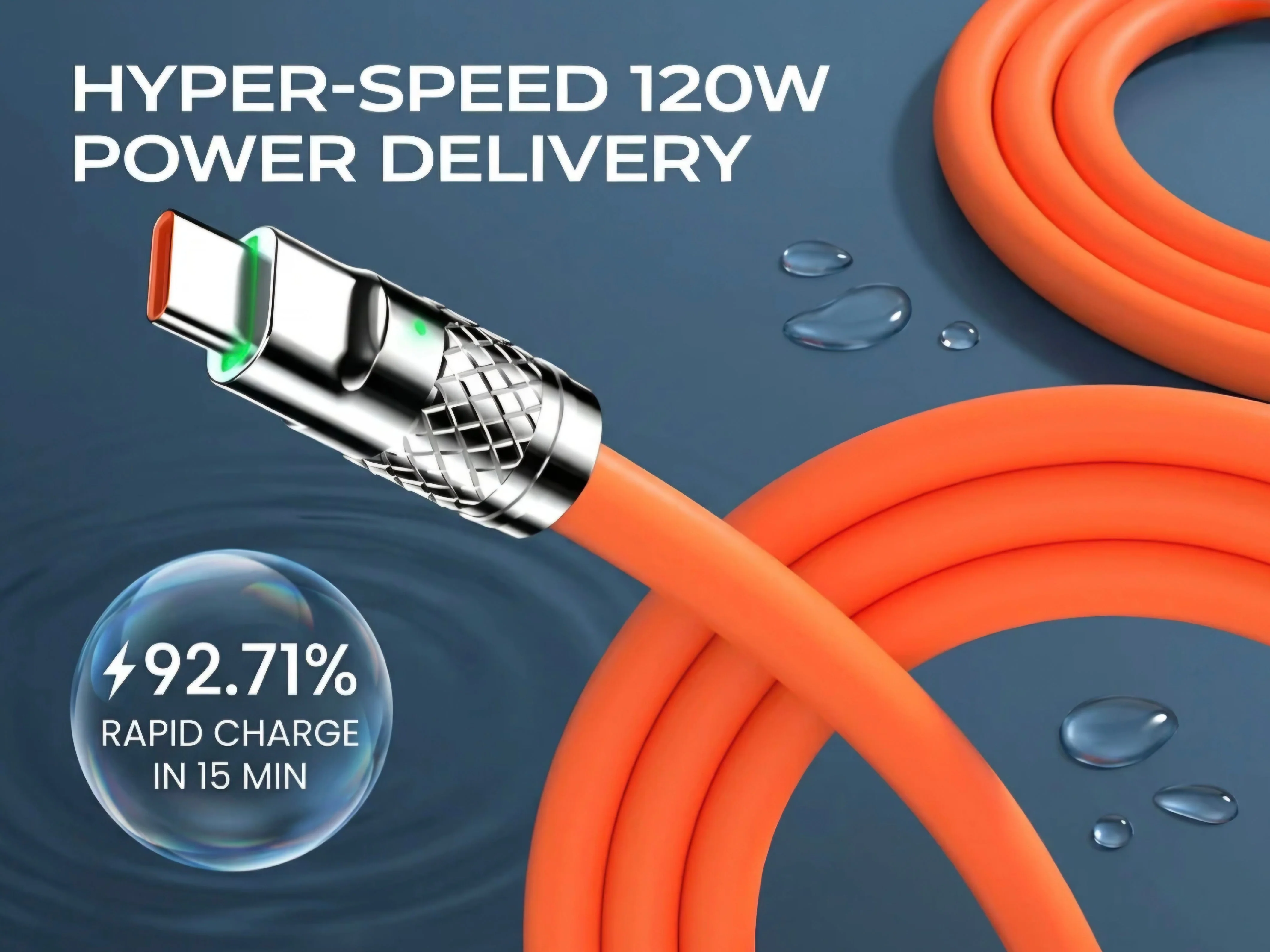 120W 3 in 1 Orange silicone cable - Image 8