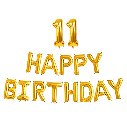 16 Inch 11th Happy Birthday Alphabets & 16 Inch 11 Number Gold Foil Balloon - Image 2