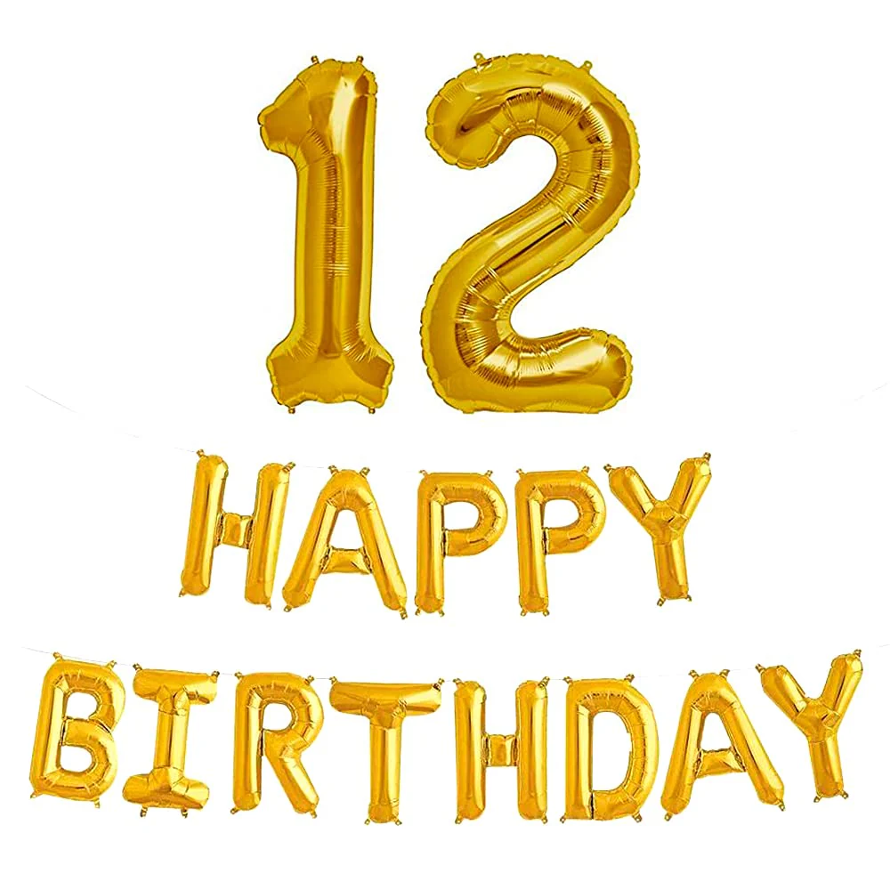 16 Inch 12th Happy BirthdayAlphabets & 32 Inch 12 Number Gold Foil Balloon - Image 2
