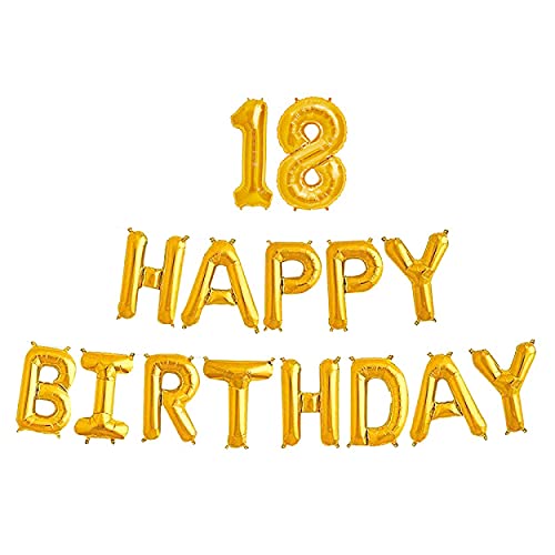 16 Inch 18th Happy Birthday Alphabets & 16 Inch 18 Number Gold Foil Balloon - Image 2