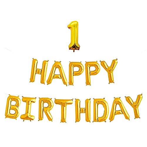16 Inch 1st Happy Birthday Alphabets & 16 Inch 1 Number Gold Foil Balloon - Image 2