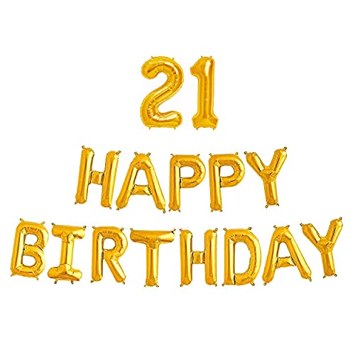 16 Inch 21st Happy Birthday Alphabets & 16 Inch 21 Number Gold Foil Balloon - Image 2