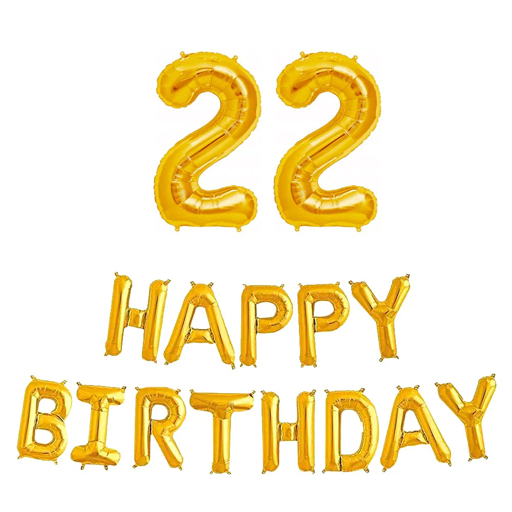 16 Inch 22nd Happy Birthday Alphabets & 32 Inch 22 Number Gold Foil Balloon - Image 2
