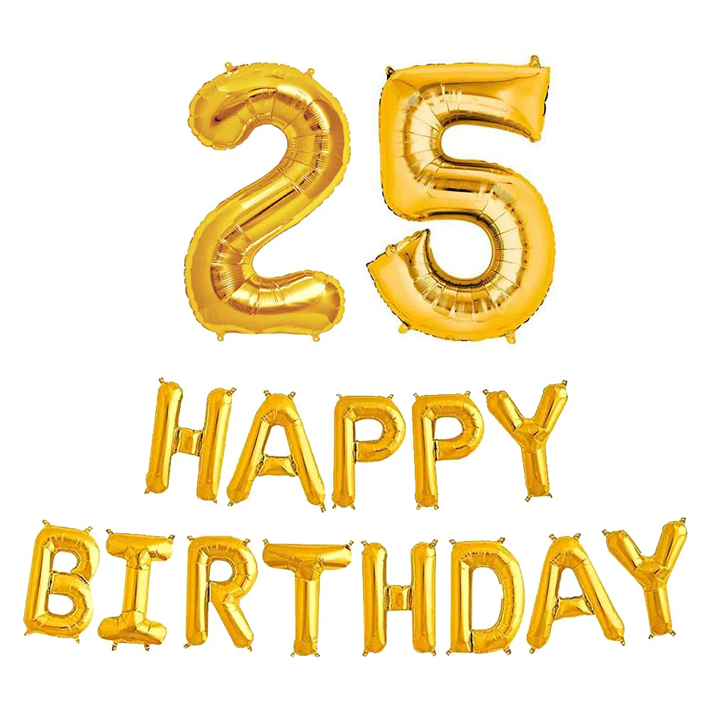 16 Inch 25th Happy Birthday Alphabets & 32 Inch 25 Number Gold Foil Balloon - Image 2
