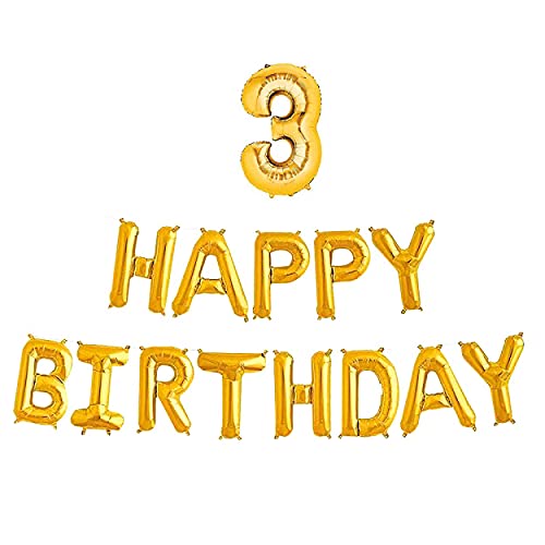 16 Inch 3rd Happy Birthday Alphabets & 16 Inch 3 Number Gold Foil Balloon - Image 2