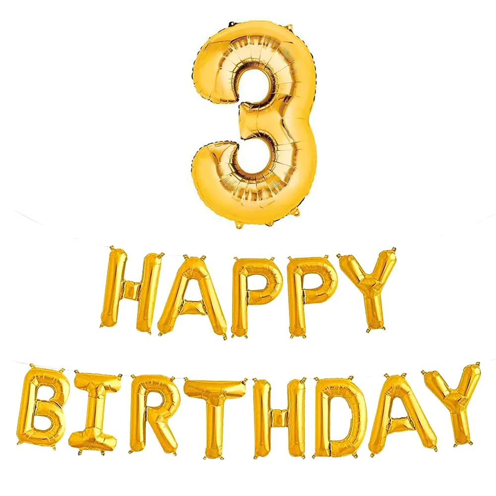 16 Inch 3rd Happy Birthday Alphabets & 32 Inch 3 Number Gold Foil Balloon - Image 2