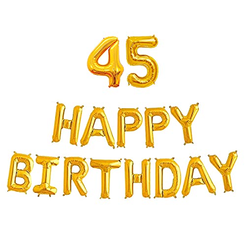 16 Inch 45th Happy Birthday Alphabets & 16 Inch 45 Number Gold Foil Balloon - Image 2