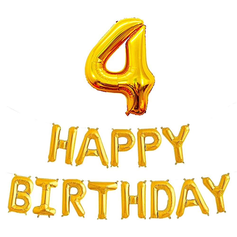 16 Inch 4th Happy Birthday Alphabets & 32 Inch 4 Number Gold Foil Balloon - Image 2