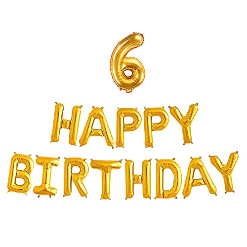 16 Inch 6th Happy Birthday Alphabets & 16 Inch 6 Number Gold Foil Balloon - Image 2