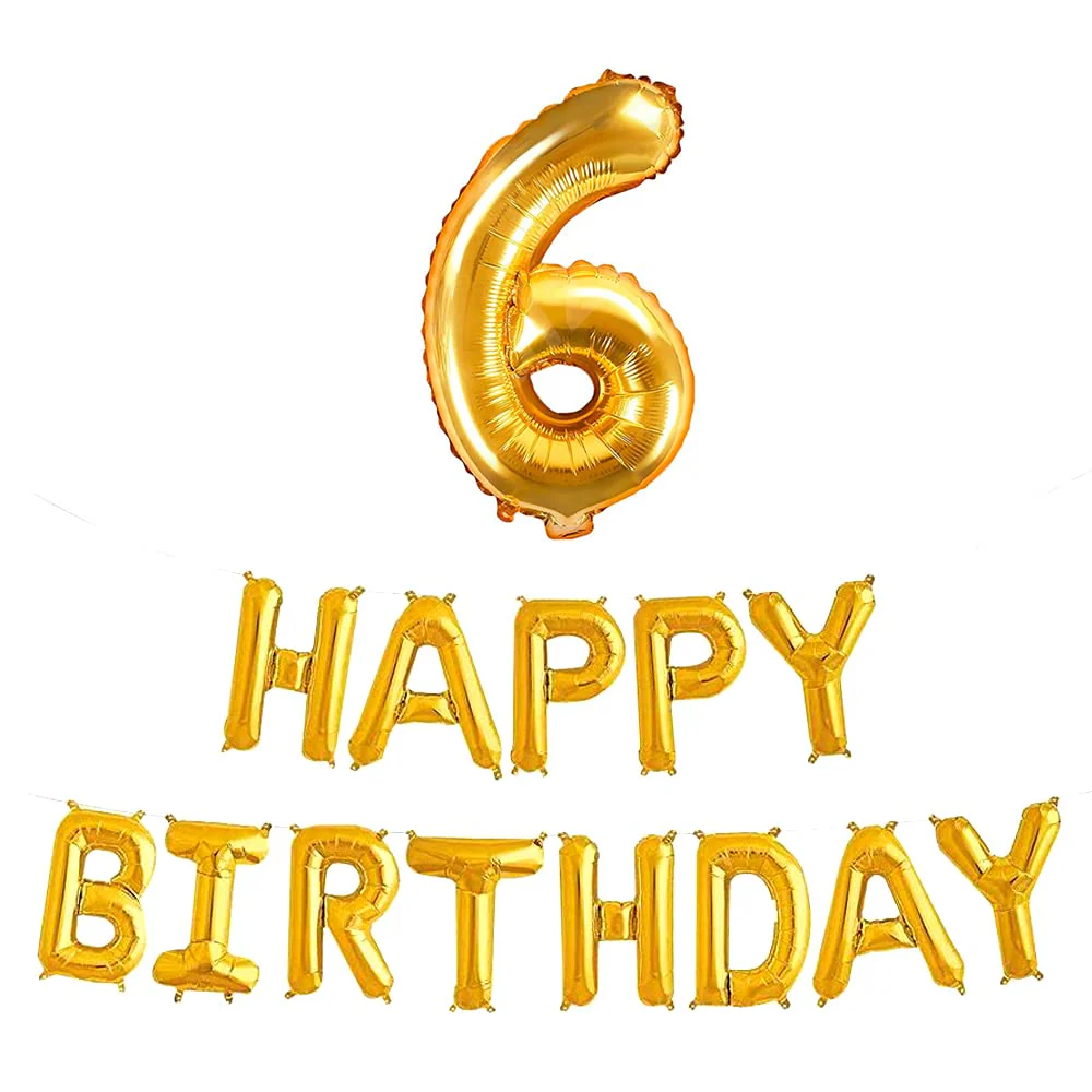 16 Inch 6th Happy Birthday Alphabets & 32 Inch 6 Number Gold Foil Balloon - Image 2