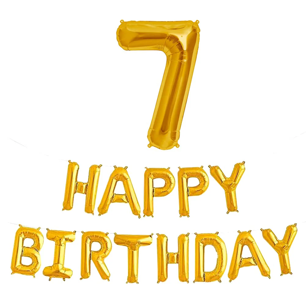 16 Inch 7th Happy Birthday Alphabets & 32 Inch 7 Number Gold Foil Balloon - Image 2