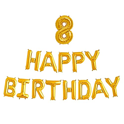 16 Inch 8th Happy Birthday Alphabets & 16 Inch 8 Number Gold Foil Balloon - Image 2