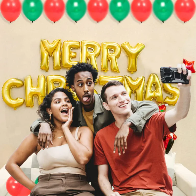 16 Inch Merry Christmas Letter Foil Balloon Set (Golden) (Pack of 14 ) - Image 6