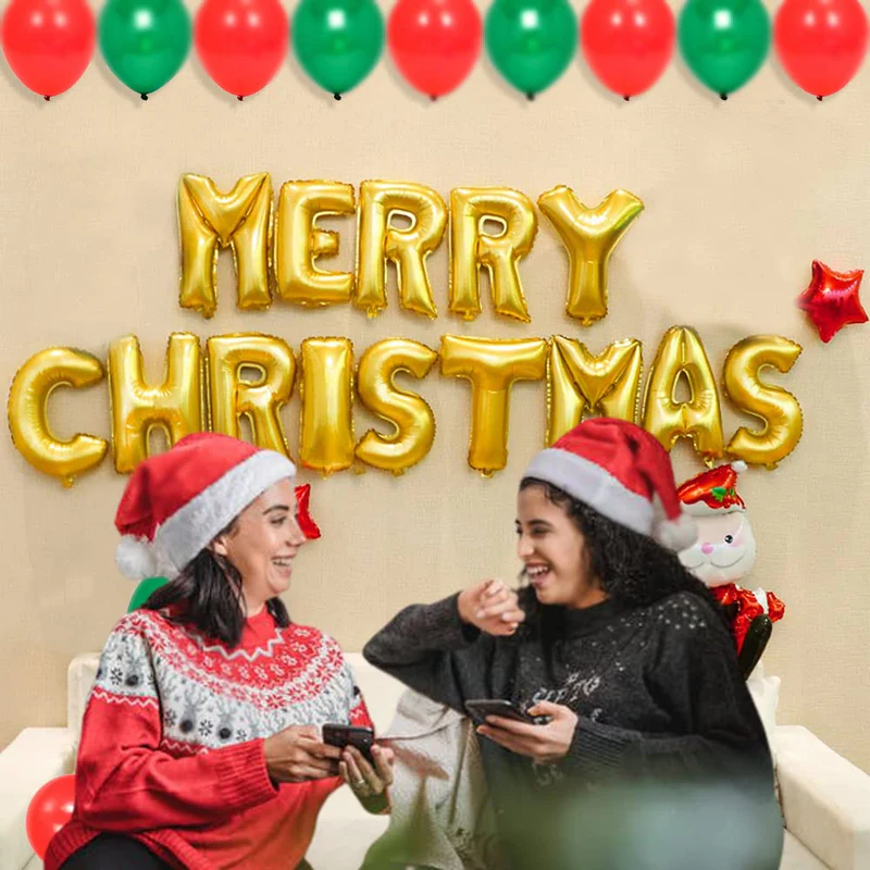 16 Inch Merry Christmas Letter Foil Balloon Set (Golden) (Pack of 14 ) - Image 8