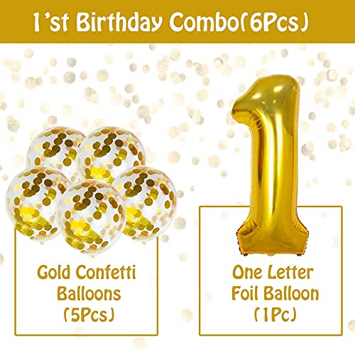 16 Inch Number 1 Gold Foil Balloon With 5 Pcs Confetti Balloons - Image 3