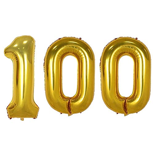 16 Inch Number 100 Gold Foil Balloon With 5 Pcs Confetti Balloons - Image 2