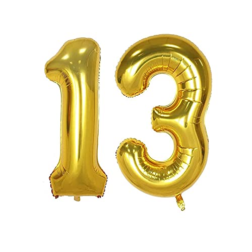 16 Inch Number 13  Gold Foil Balloon With 5 Pcs Confetti Balloons - Image 2