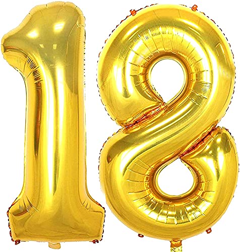 16 Inch Number 18  Gold Foil Balloon With 5 Pcs Confetti Balloons - Image 2