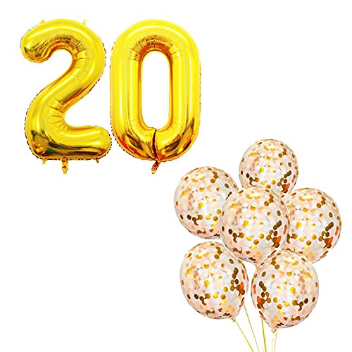 16 Inch Number 20 Gold Foil Balloon With 30 Pcs Confetti Balloons