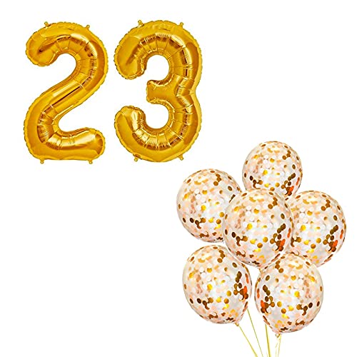 16 Inch Number 23 Gold Foil Balloon With Confetti Balloons