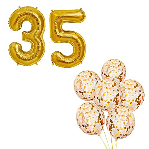 16 Inch Number 35 Gold Foil Balloon With 10 Pcs Confetti Balloons