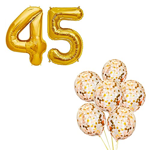 16 Inch Number 45 Gold Foil Balloon With 10 Pcs Confetti Balloons