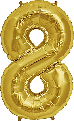 16 Inch Number 8  Gold Foil Balloon With 5 Pcs Confetti Balloons - Image 2