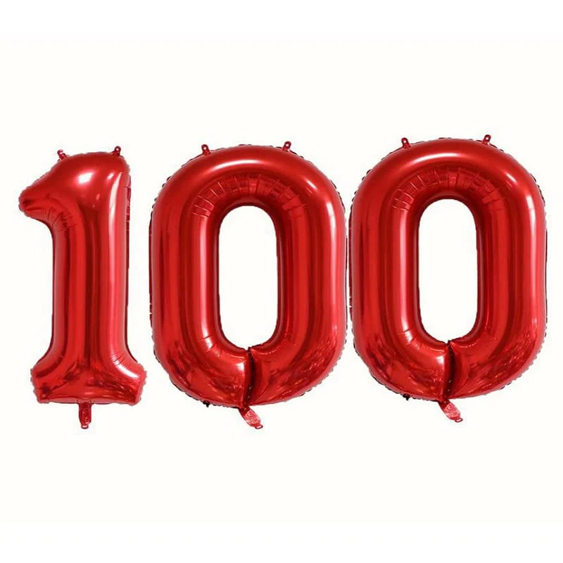 16 Inch Solid 100 Number Red Foil Balloon