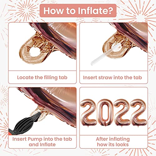 16 Inch Solid 2022 Number Rosegold Foil Balloon - Image 4