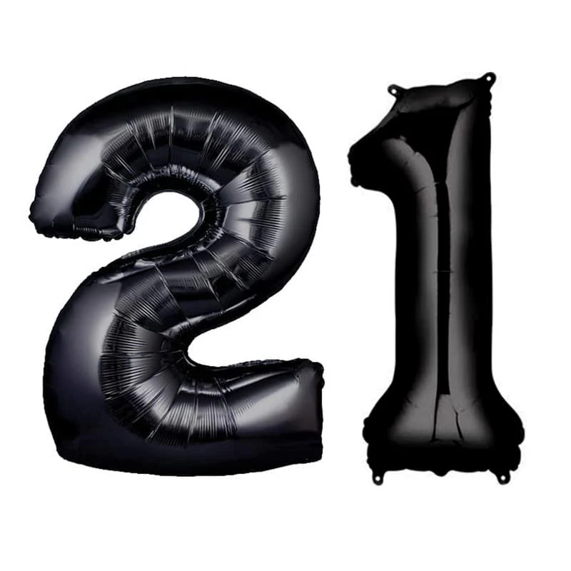 16 Inch Solid 21 Number Black Foil Balloon