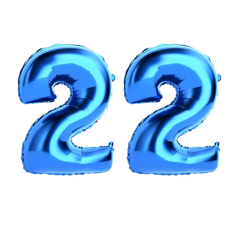 16 Inch Solid 22 Number Blue Foil Balloon