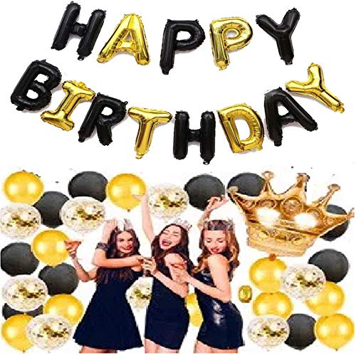 16 Inch Solid Happy Birthday Alphabets Letters Black Gold Color Foil Balloon - Image 2