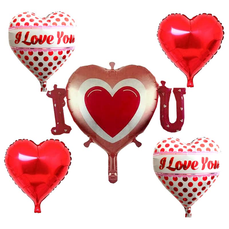 18 Inch Multicolor Heart I Love You Polka Printed Foil Balloon (Pack of 5)
