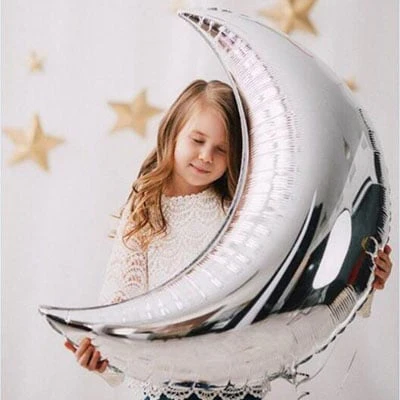 18 Inch Silver Metallic Crescent Moon Shaped Foil Balloon (Pack of 1) - Image 5