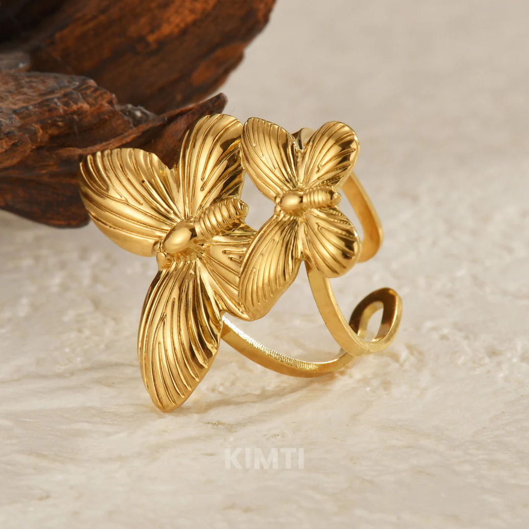 18k Gold Plated Butterfly’s golden Anti Tarnish Ring - Image 3