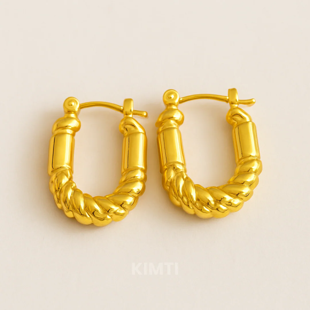 18K Gold Plated Gold-Plated Geometric Hoop Anti Tarnish Earring - Image 2