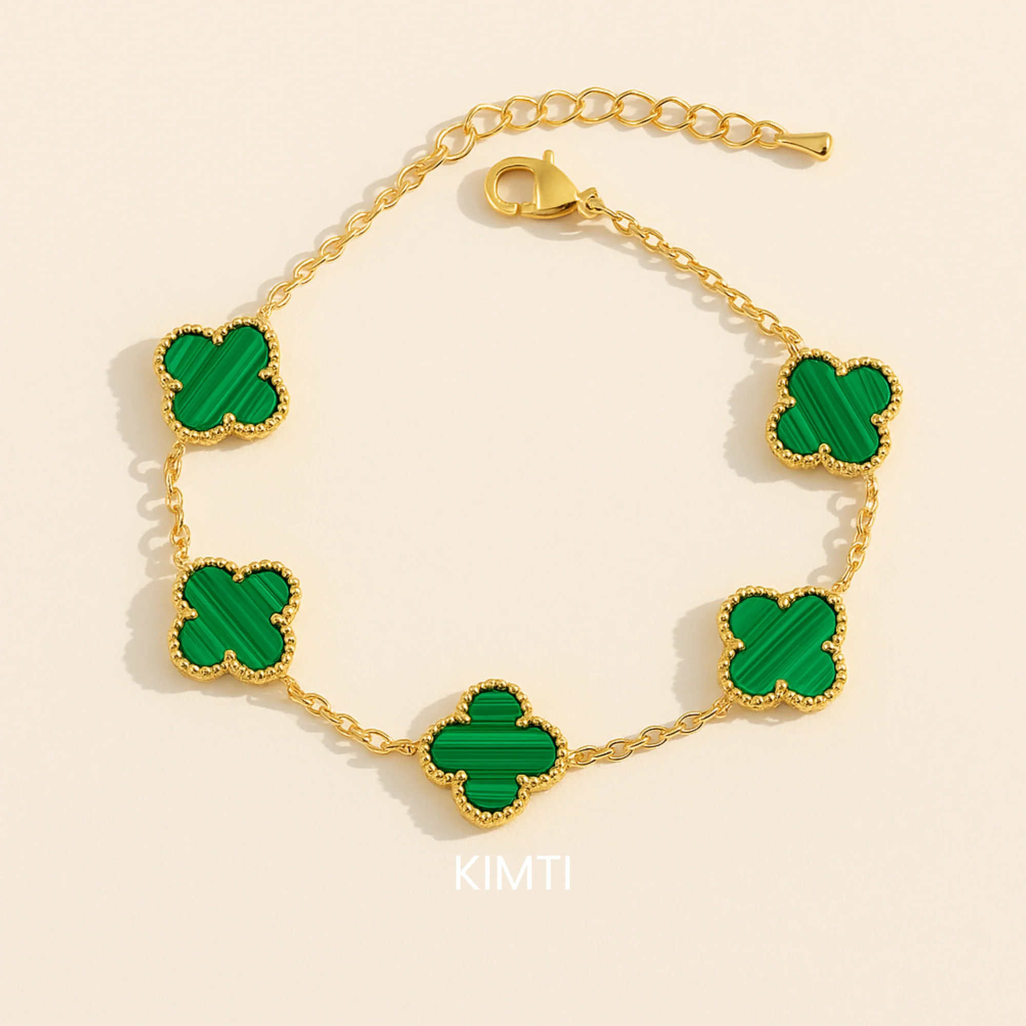 18k Gold Plated Green Clover Wraparound Bracelet - Image 3