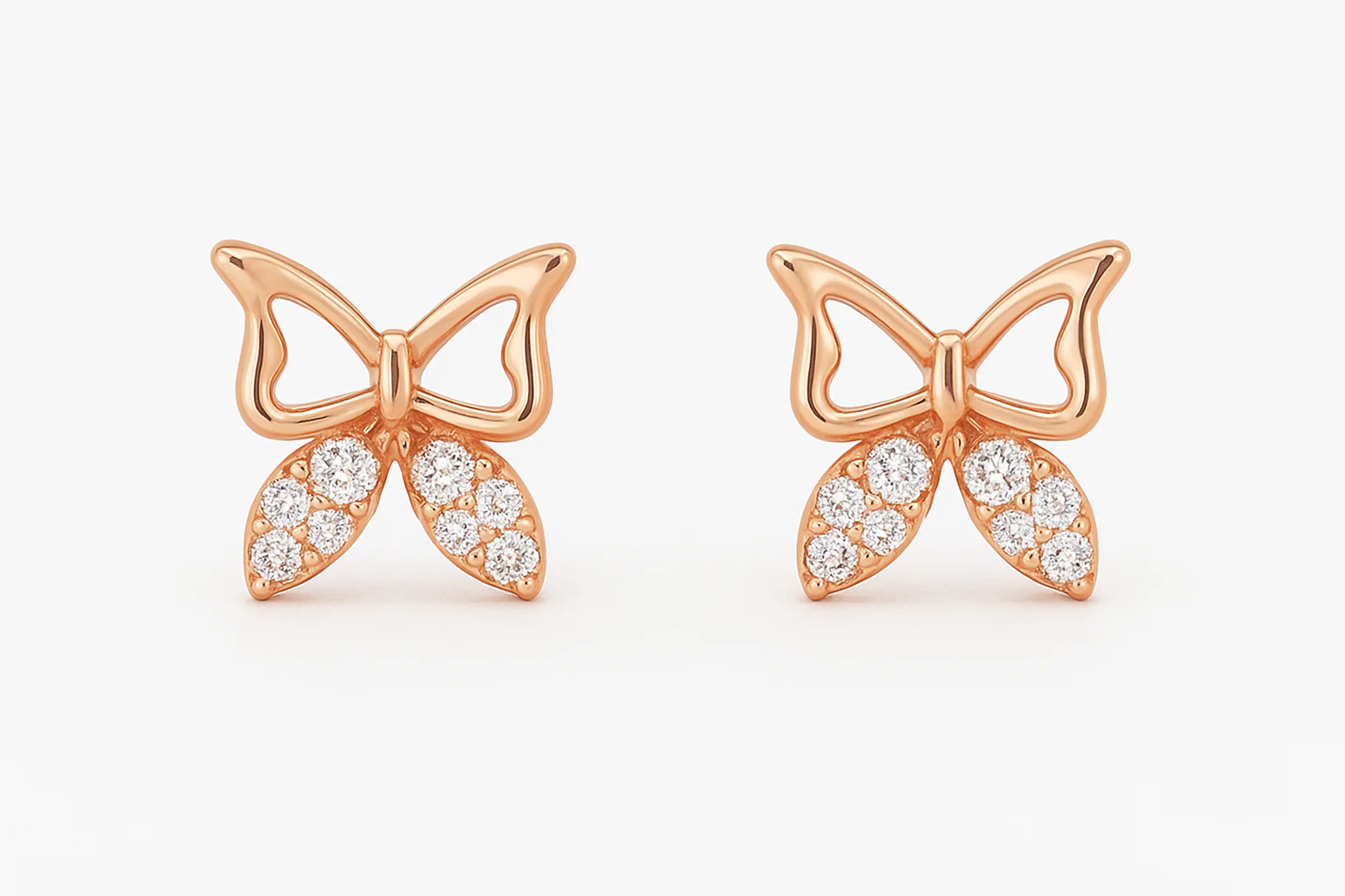 18K Rose Gold Plated Clip On Hoop Earrings, Latest Fancy Stylish Zircon Copper Bali Earrings For Women And Girls (Butterfly) - Image 8